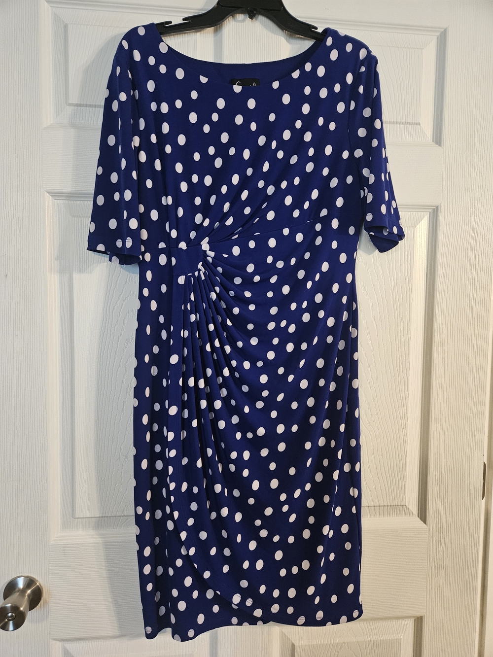 connected apparel Navy Blue White Polka Dot Twist-Detail Midi Dress
